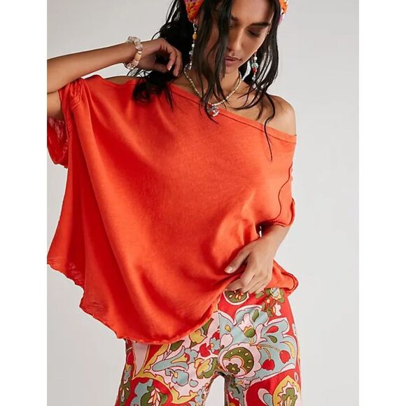 Free People Tops - We The Free People U Fancy Slouchy Tee oversized in pumpkin crisp Women’s L NEW